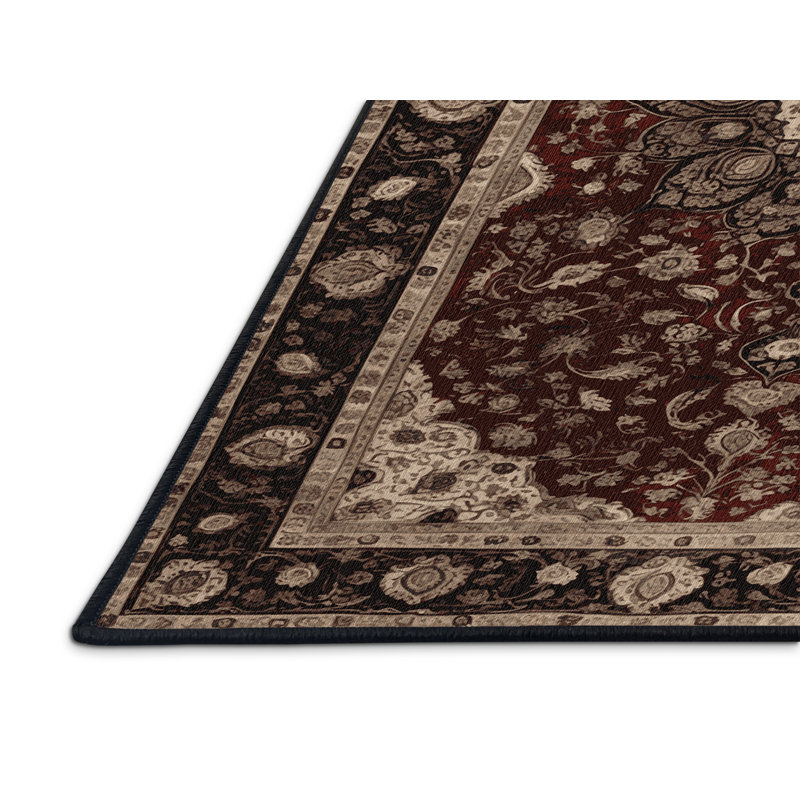 Tapis persan noir lavable à la machine, Carré 6 pi