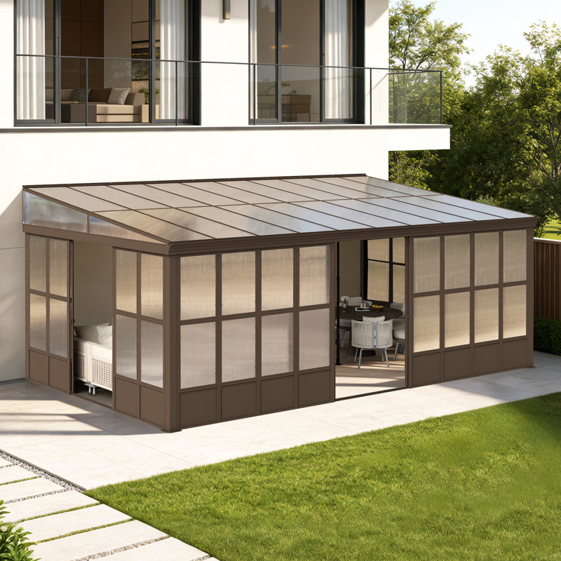 Aluminum Patio Gazebo Wall-Mounted Solarium, 97.32" H x 236" W x 144" D