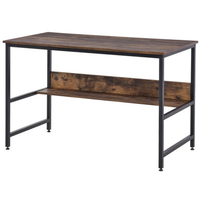 Industrial Rustic 2 Tier Computer Desk With Storage Shelf