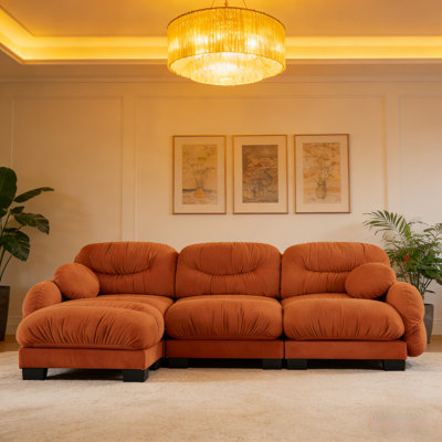 Pleated Modular Sectional Sofa, Chenille Cloud Couch with L-Shaped Chaise & Ottoman