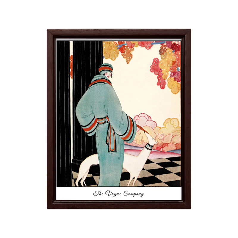 Femme et chien n ° 1, Canevas, H 16 po x l 20 po, Encadrement brun