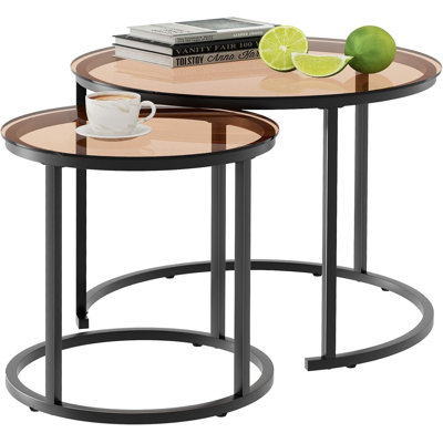 Round Glass Nesting Table Side Table End Table Set Of 2
