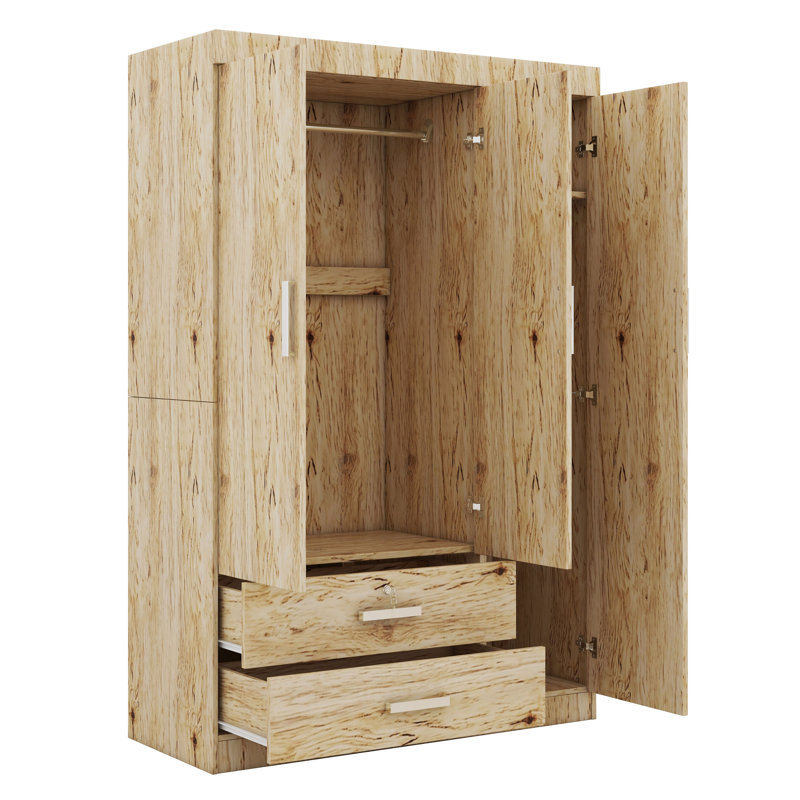 Armoire-penderie à 3 portes avec 2 tiroirs et 2 tringles suspendues, Chêne de Sonoma