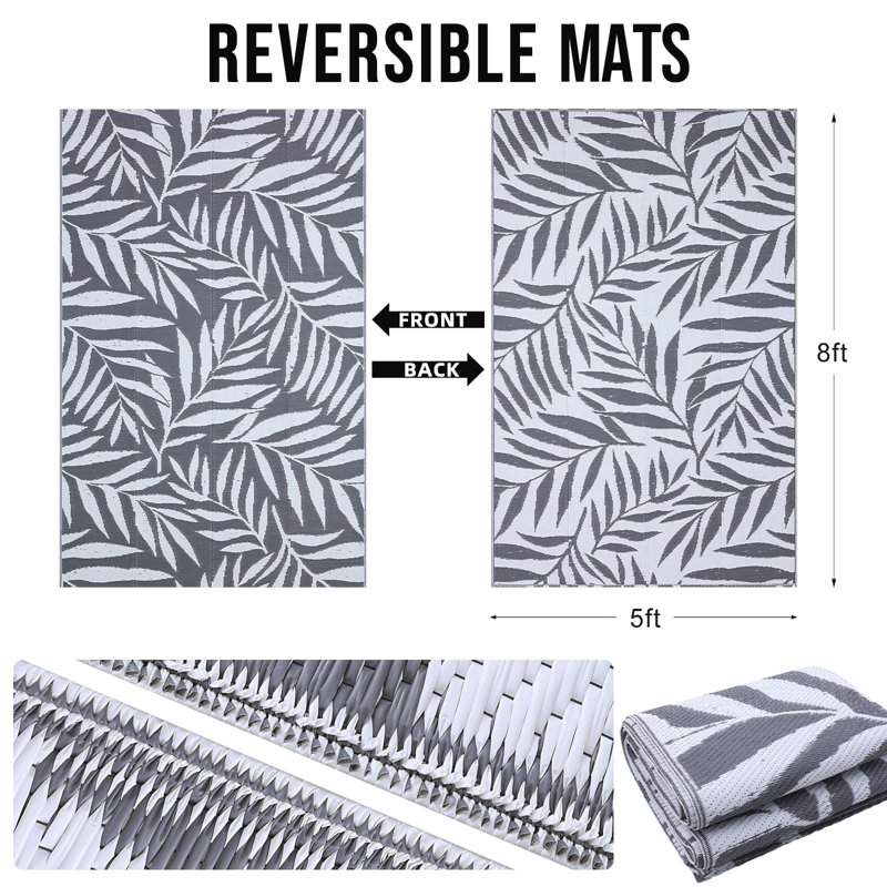 Tapis d'extérieur à motif de feuilles, Rectangle de 5 pi x 8 pi