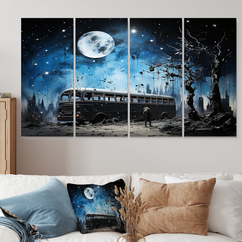 Moonlight Urban Bus - Bus, art mural 4 pièces, H 32 po x l 64 po