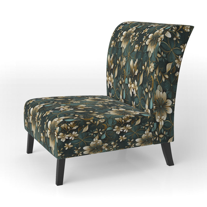 Élégance florale ornée victorienne dorée - Fauteuil de chambre rembourré moderne, fauteuil d'appoint doré