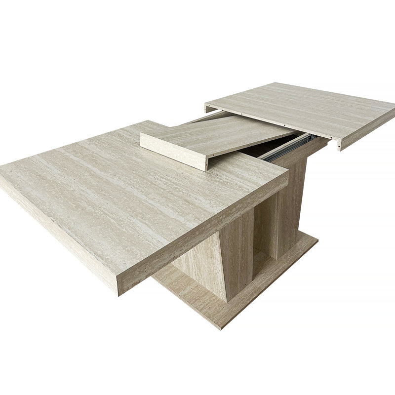 Rectangular extendable dining table, suitable for 6-10 people, with veined travertine pattern, dimensions 160-200 cm, simple and elegant.