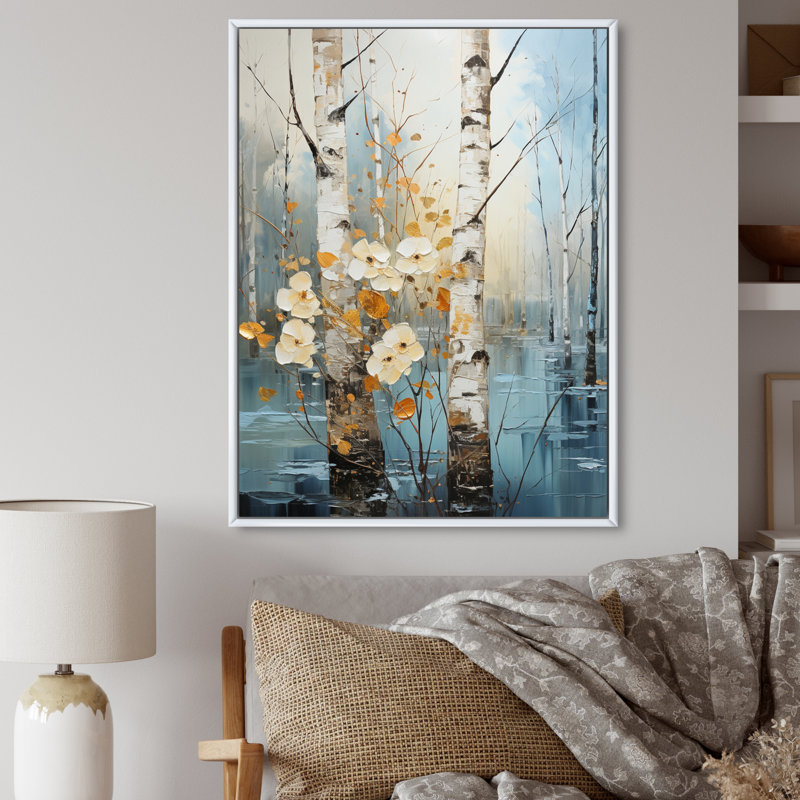 Birch Woods Winter Whispers V, H 20 po x l 12 po x P 1 po, Cadre flottant blanc