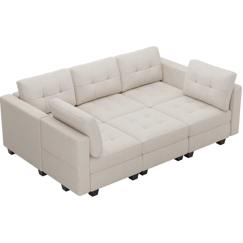Canapé modulaire rembourré 7 pièces Soneson, Velours beige