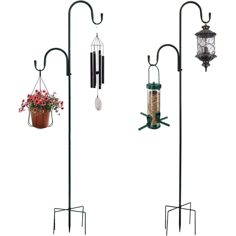 Lot de 2 crochets de berger doubles pour l'extérieur, réglables, pour jardin, mangeoire à oiseaux, plantes suspendues, lampe solaire