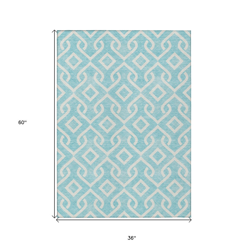Tapis intérieur / extérieur lavable 3 pi x 5 pi turquoise et ivoire