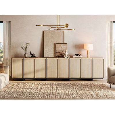 Maisonet Dresser With 8-Door Enclosed Storage Cabinet & T-Shaped Wood Legs, Media Console For Living Room, Bedroom, Family Room, Home Theater