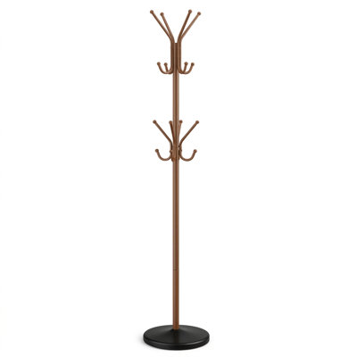 Porte-manteau sur pied, porte-chapeaux avec base en marbre et porte-parapluies, 30 x 30 x 173 cm, brun rougeâtre
