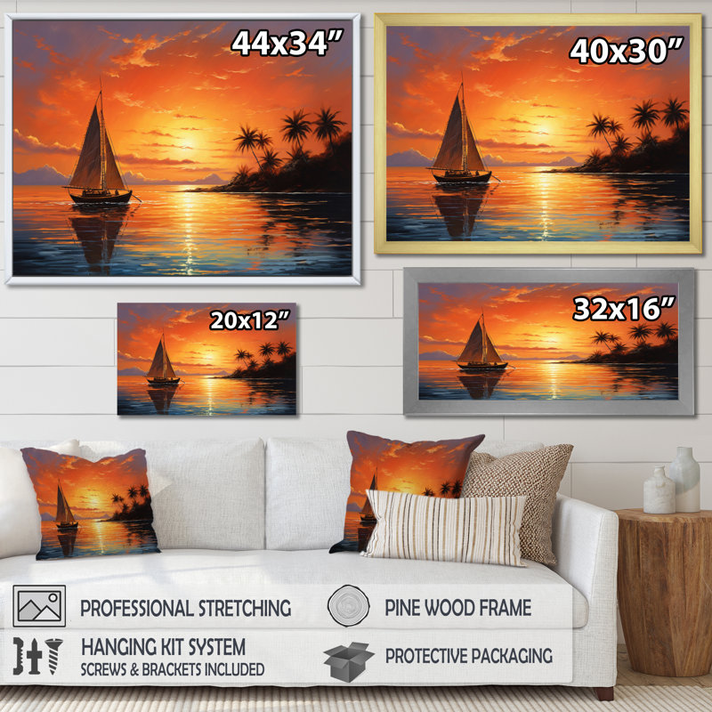 «Schupple Caraibe Island Sunset II», reproduction sur toile, H 30 po x l 40 po x P 1,5 po, Encadrement doré