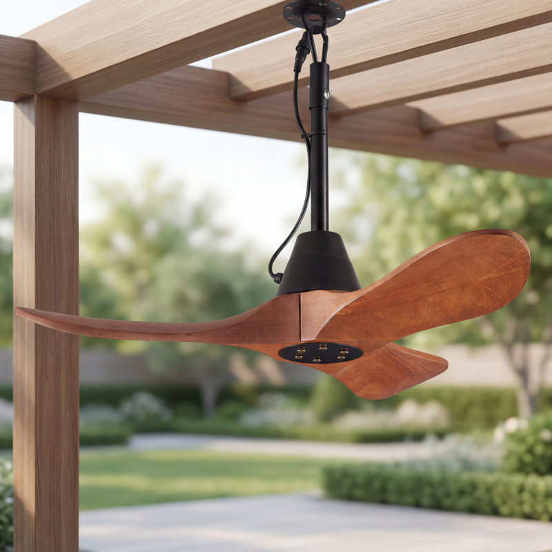 34" Farmhouse 3-Blade Ceiling Fan with Remote - Plug-in or Hardwire, Damp-Rated for Covered Patios, Gazebos & Pergolas