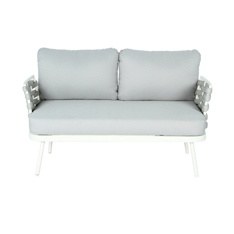 Ensemble de jardin et table en blanc cassé/gris, structure en corde épaisse tressée à la main, coussins amovibles déperlants antirouille