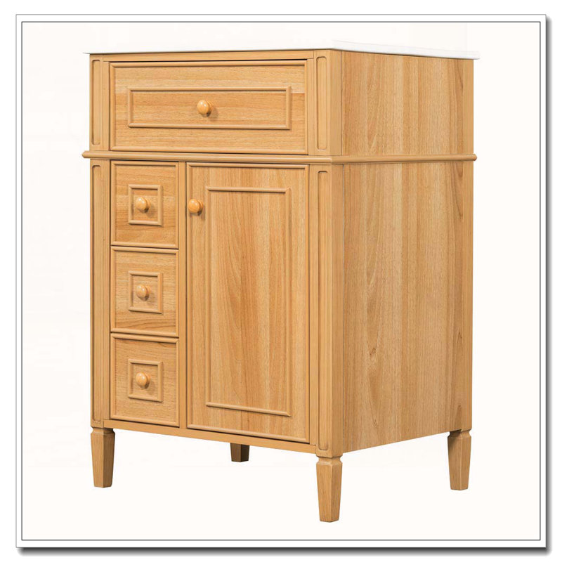 Meuble-lavabo en bois massif de 24 po avec tiroir rabattable et fermeture en douceur, Naturel, 24"