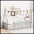 Twin Tent-Shaped Teepee Bed With Guardrails And Slats, Grey, Ideal For Cozy And Safe Sleeping