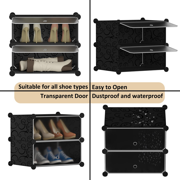 13.19 Foldable Shoe Storage Box Stackable Shoe Container Transparent (Set of 20) Rebrilliant