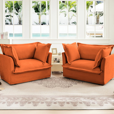 Fauteuil orange de 2 po en chenille respirante, housses amovibles, assise confortable et structure en bois recouverte de sièges profonds, coussins en mousse à haute densité en chenille pour la détente à la maison