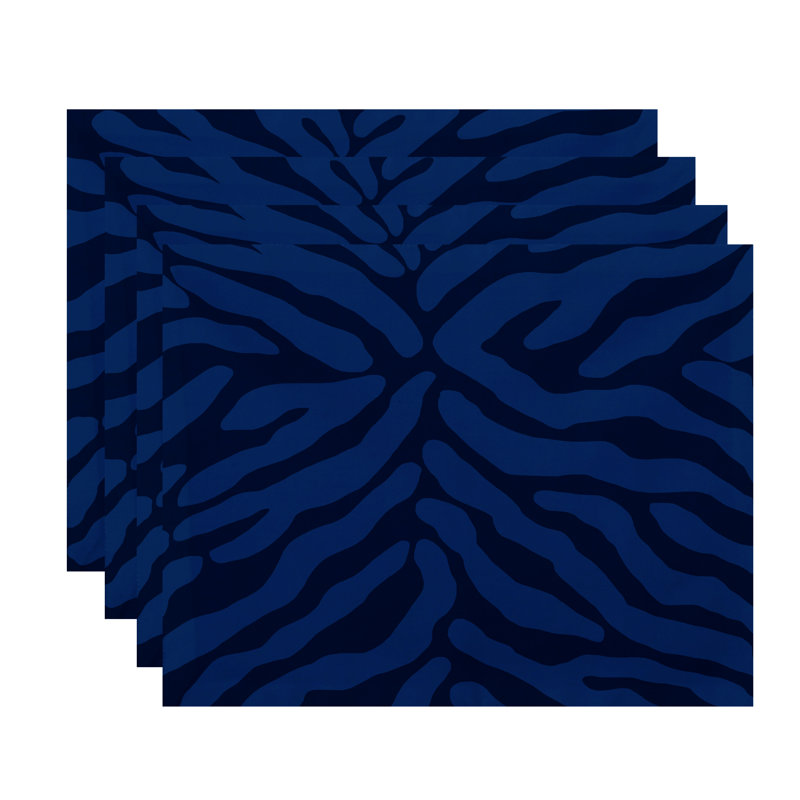 Ensemble de napperons à imprimé géométrique 4 pièces Akheelesh, Bleu marine