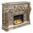 Esen LED Electric Fireplace, Scrolled Classical Silver Wood, 66 Inch