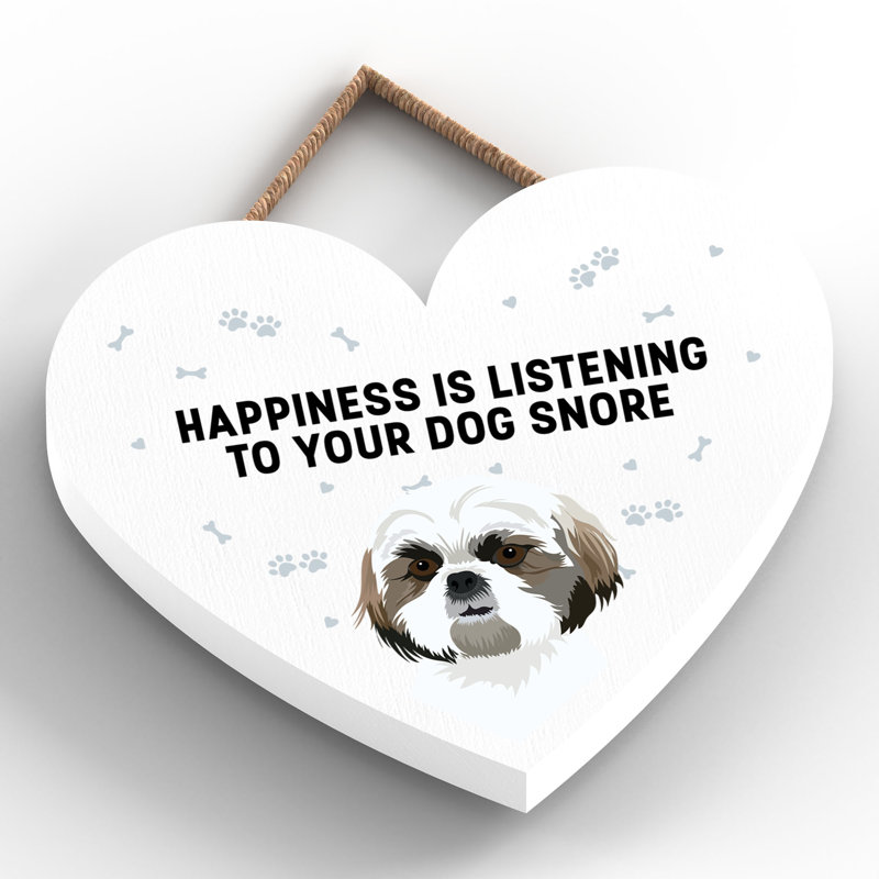 Shih Tzu Happiness Dog Snoring Wooden Heart Wall Décor