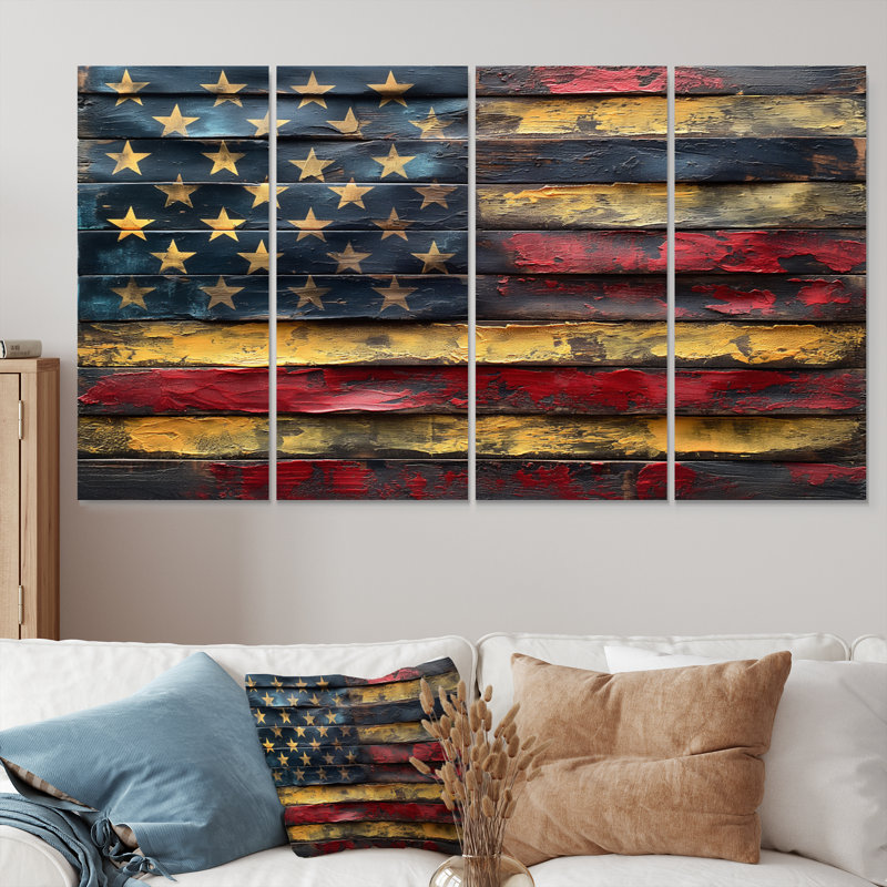 «Blue Red American Flag I», ensemble d'art sur toile, H 28 po x l 48 po