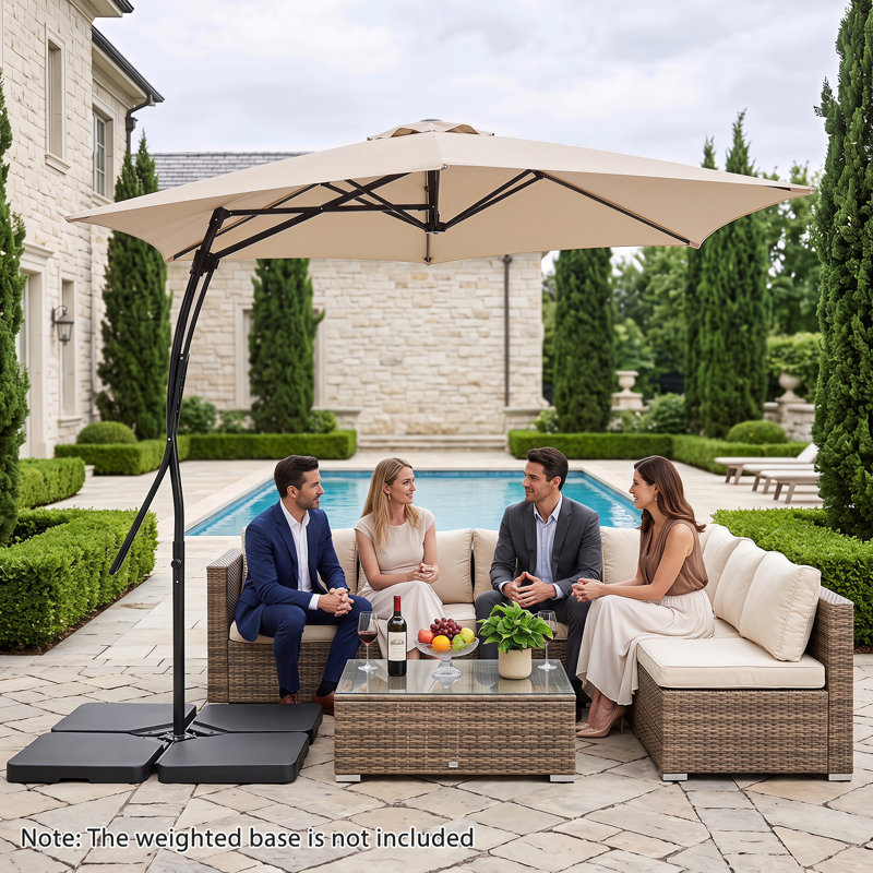 Parasol déporté de 2,74 m avec pied en croix inclus, poignée ergonomique, beige., Beige