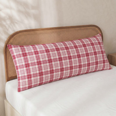 100% Cotton Body Pillow Cover, 20 x 54, Washed Cotton Dusty Red Plaid Pillowcase, Soft Breathable Pillow Cover for Bed