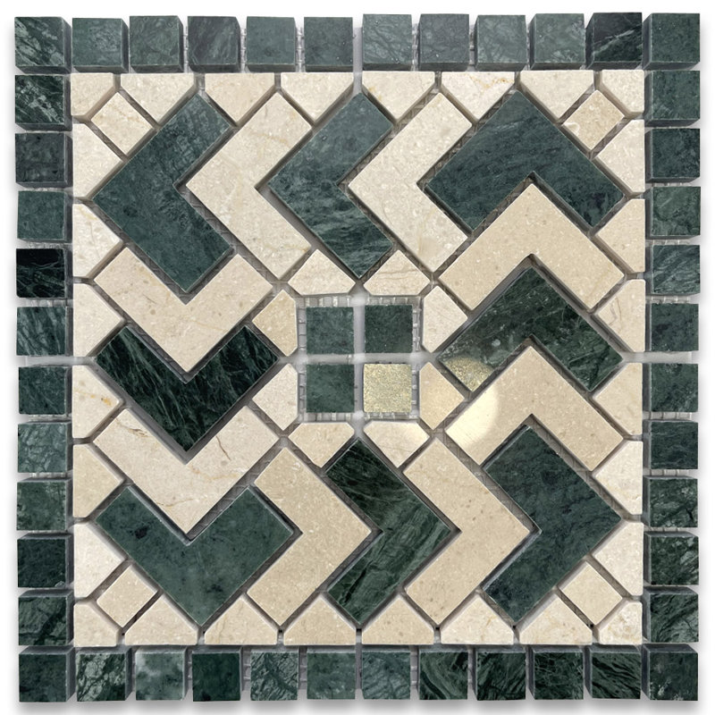 Carreau décoratif en marbre vert / beige 4 po x 4 po