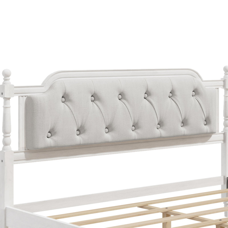 Lit pour grand lit, tête de lit, bois massif, noyer antique avec tête de lit luxueuse, Noyer, Queen