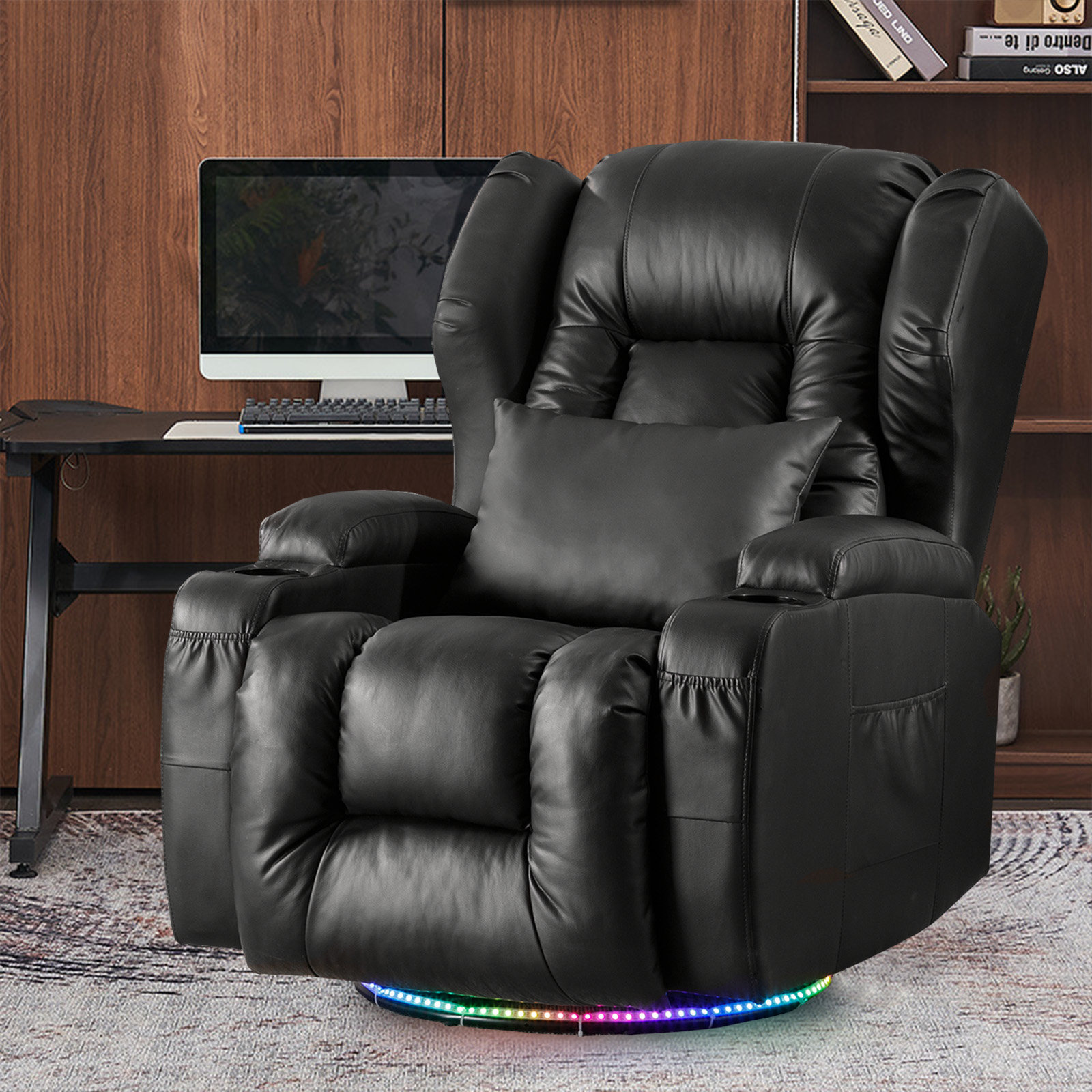 Manual Swivel Recliner Chair, Vegan Leather Adjustable Home Theater Single  Recliner with Thickened Seat Cushion and Backrest, Adjustable Positions  Manual Recliner Sofa Chair for Living Room, Brown 