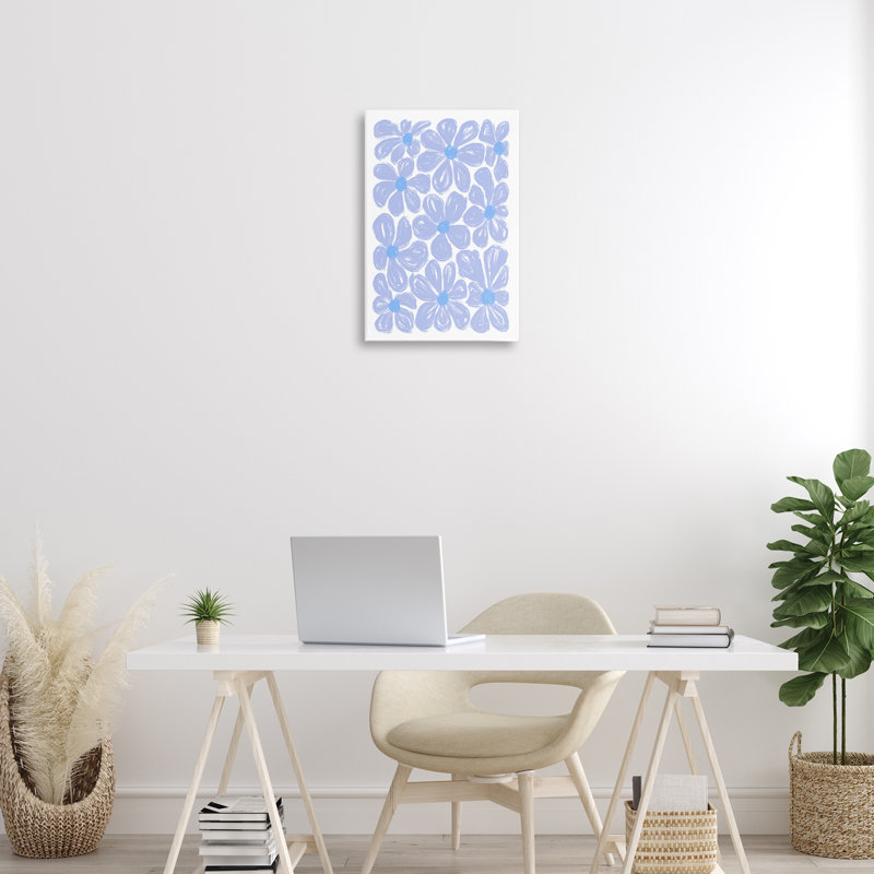 Toile à motif de fleurs bleues, design par Martina Pavlova, H 24 po x l 16 po