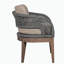 Chaise de terrasse Orbit en bois d'eucalyptus vieilli avec corde grise et coussins en oléfine taupe
