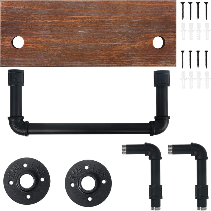Rustic Farmhouse Wall-Mounted Shelf With Towel Bar For Bathroom Organization And Industrial Style Decor