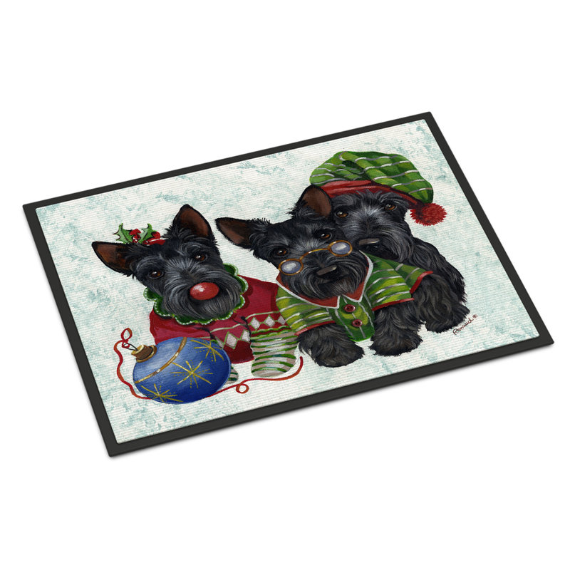 Tapis d'entrée antidérapant Guerriero, Elfes de Noël Scottish Terrier, L 24 po x L 36 po