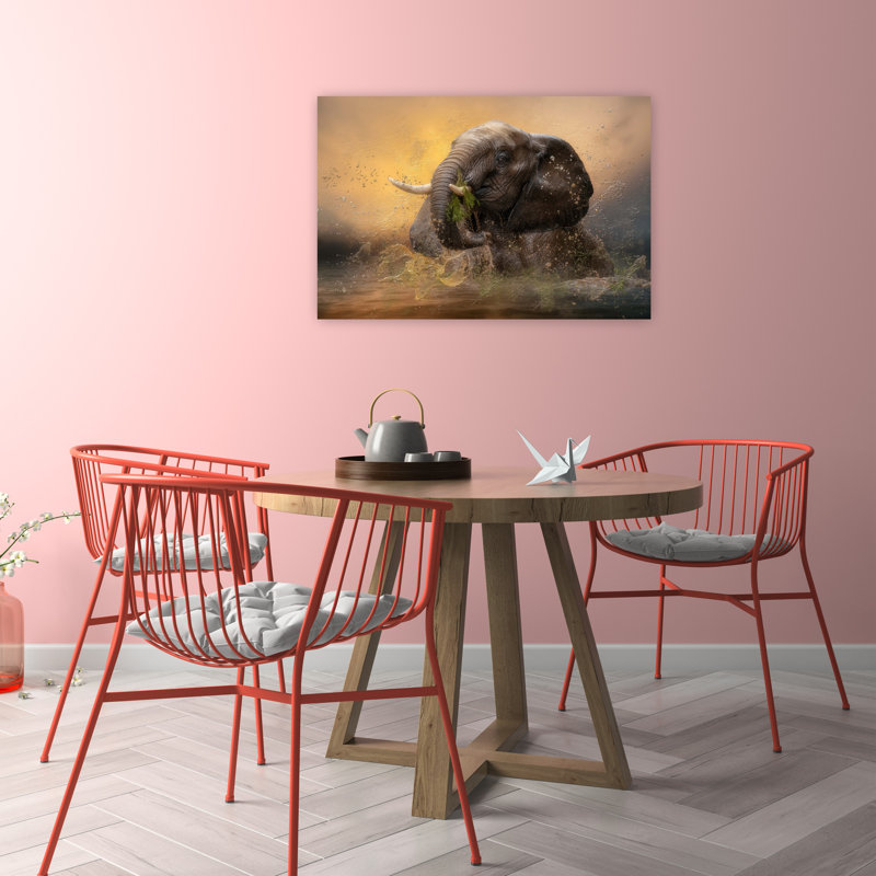 Majestic Elephant Splash Peaceful Contemporary Elephant Nature Wildlife Wall Art Print 1 Piece Wrapped Canvas Wall Art