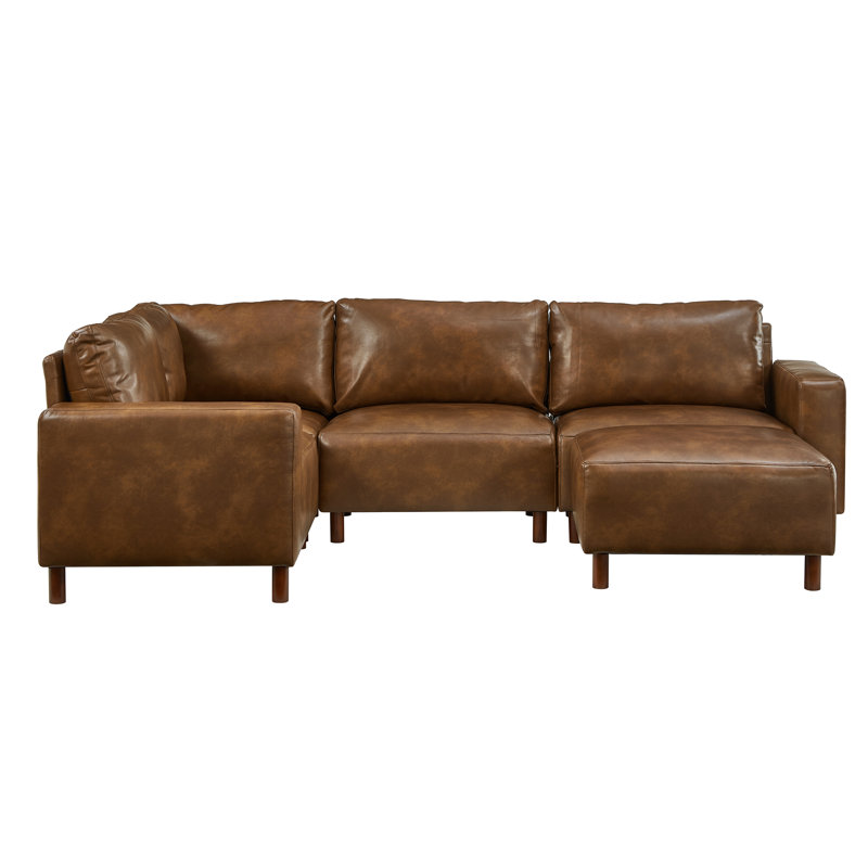 Canapé modulaire de luxe en tissu Pu, Similicuir brun