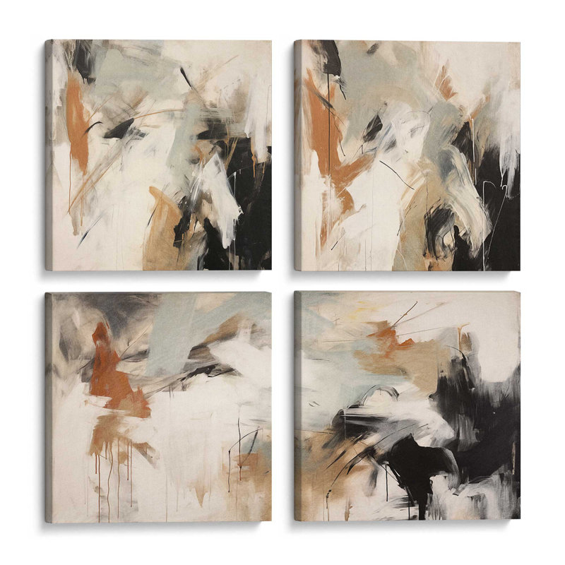 Chaotic Crescendo Set of 4 Canvas Prints in a Frame, Wrapped Canvas, 12" H x 48" W x 1.25" D