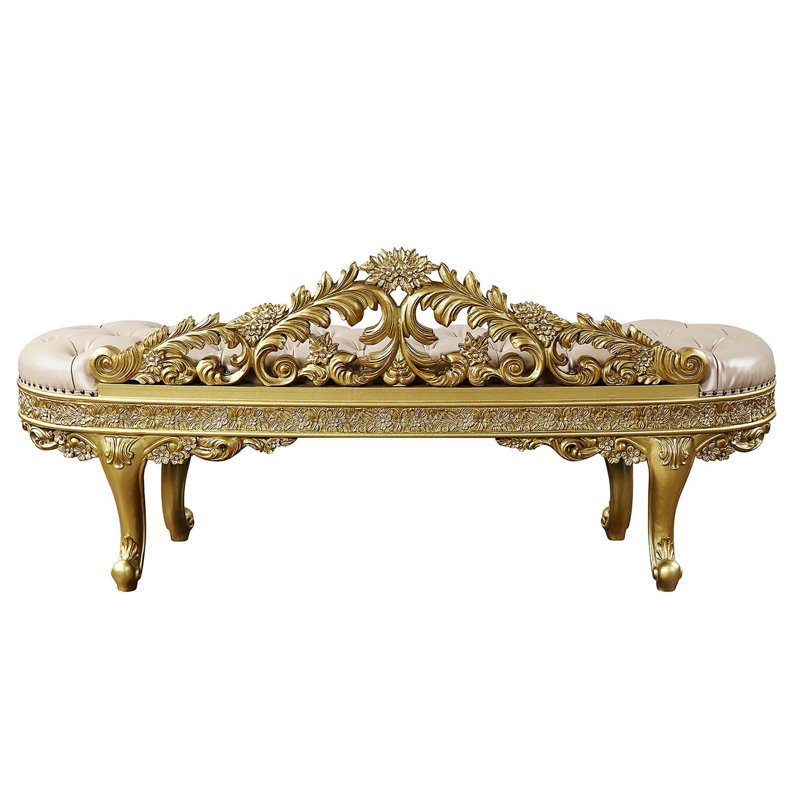 73" Light Gold PU Cabriole Bench with Storage and Metal Legs