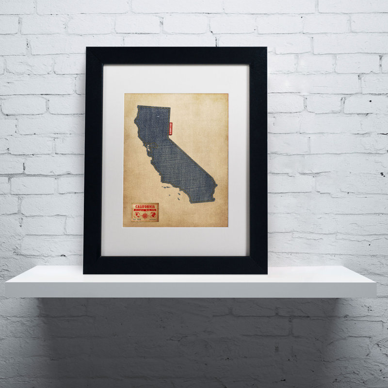 "Set Map California" de Michael Tompsett, "Setrag", impression encadrée, H 14 po x l 11 po, Blanc