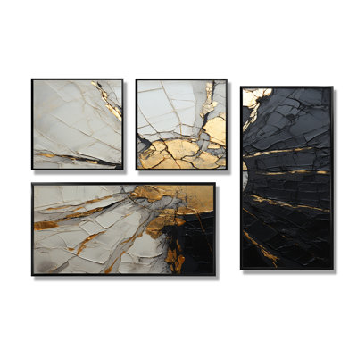 Beige noir minimalisme poteries - Beige, reproduction d'art sur toile 4 pièces