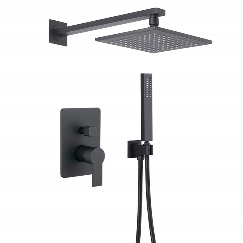 Watqen Bath All-In-One Kit with Rough in-Valve, Matte Black, 12"