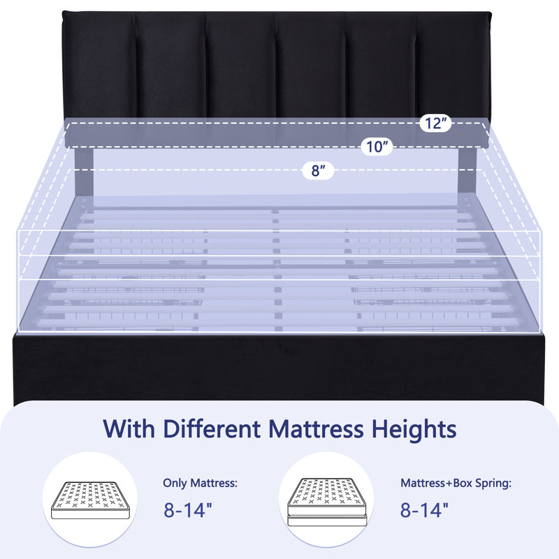 Orwhin Bed Frame 4 Drawers Storage, Upholstered Bed Frame with Velvet Adjustable Headboard Queen Full King Size Platform Bed Wood Support