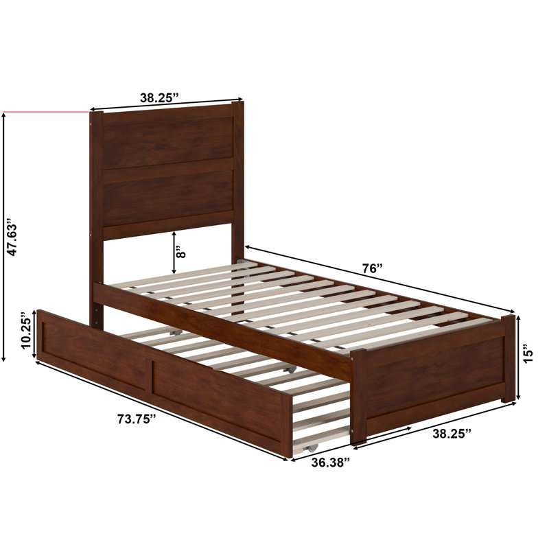 Lit gigogne en bois massif Ivor, Simple, Noyer