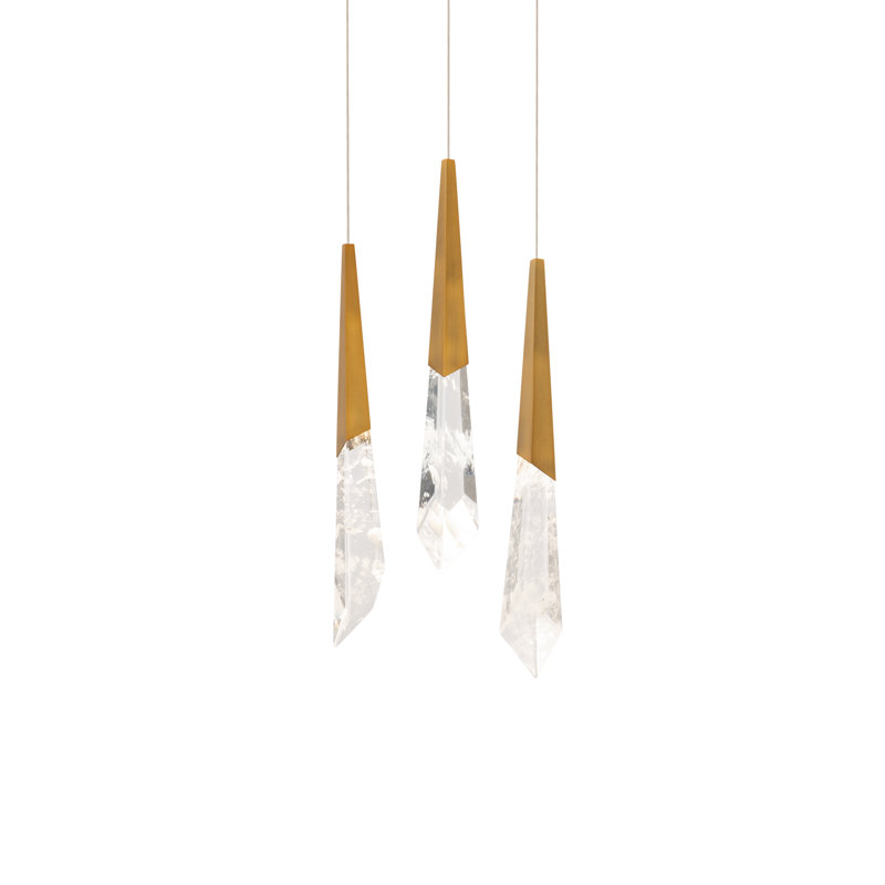 Solitude 3 Light Crystal LED Multi-Light Pendant, Aged Brass