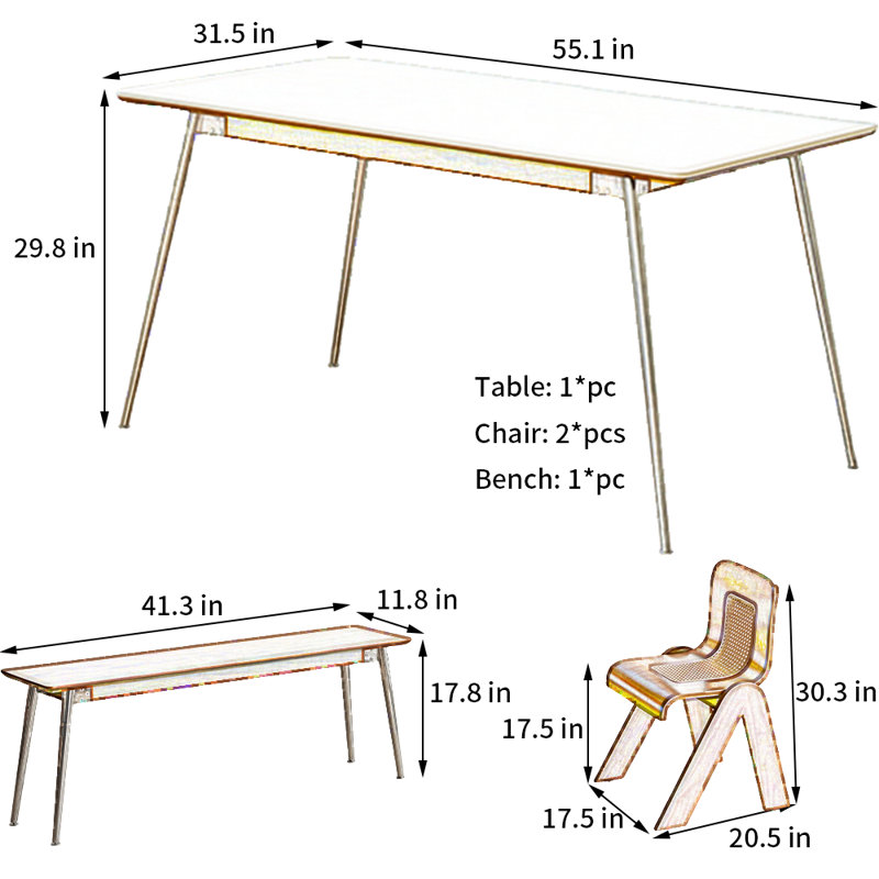 Ensemble de table de salle à manger Slate, H 29,8 po x L 55,1 po x l 31,5 po