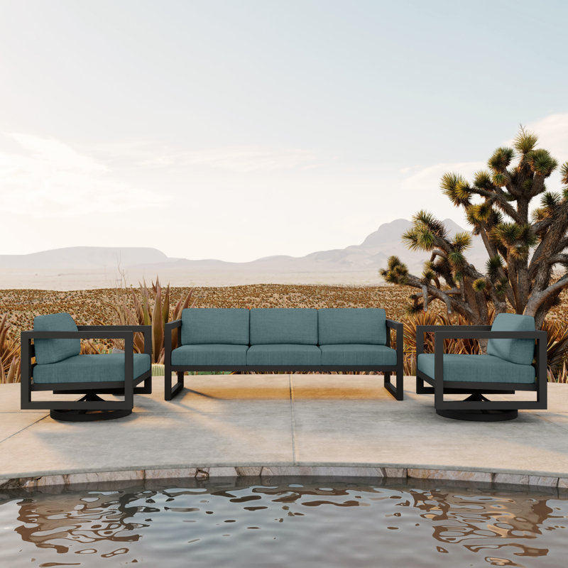 Avion 3 Piece Sofa Set With Swivel, Canvas Charcoal Sunbrella® Canvas, Slate