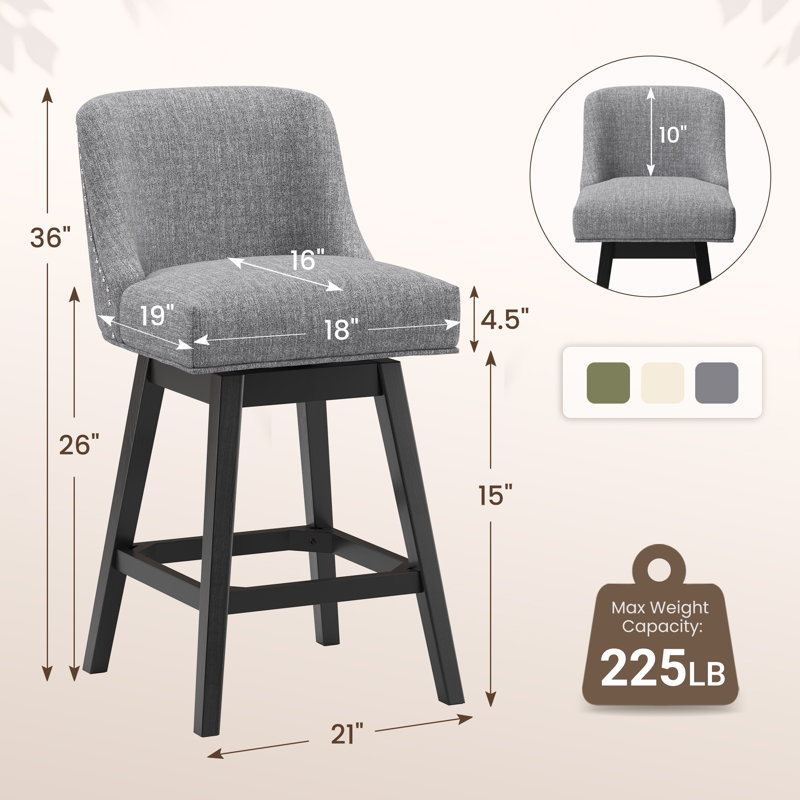 Tabouret de bar 360 ° avec structure en bois massif, Gris clair